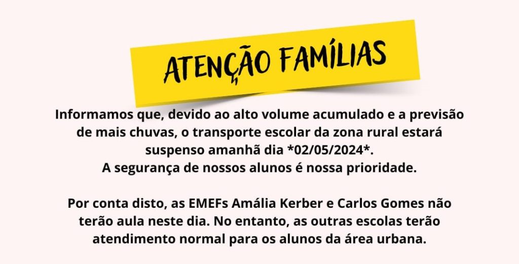Não-Me-Toque suspende as aulas no interior do município para esta quinta-feira (2)