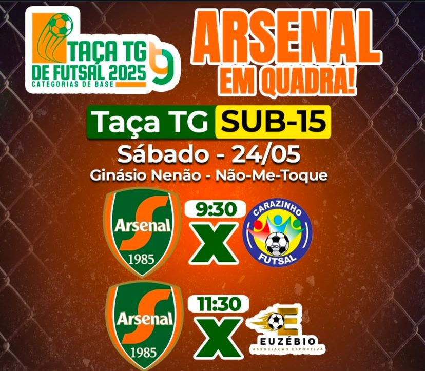 Arsenal disputa dois jogos neste sábado pela Taça TG de Futsal Sub-15