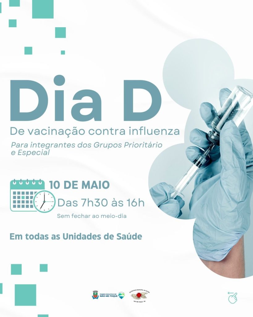 Dia D de Vacinação contra Influenza acontece neste sábado em Não-Me-Toque