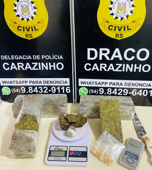 POLÍCIA CIVIL APREENDE MAIS DE 4 KG DE DROGAS EM CARAZINHO