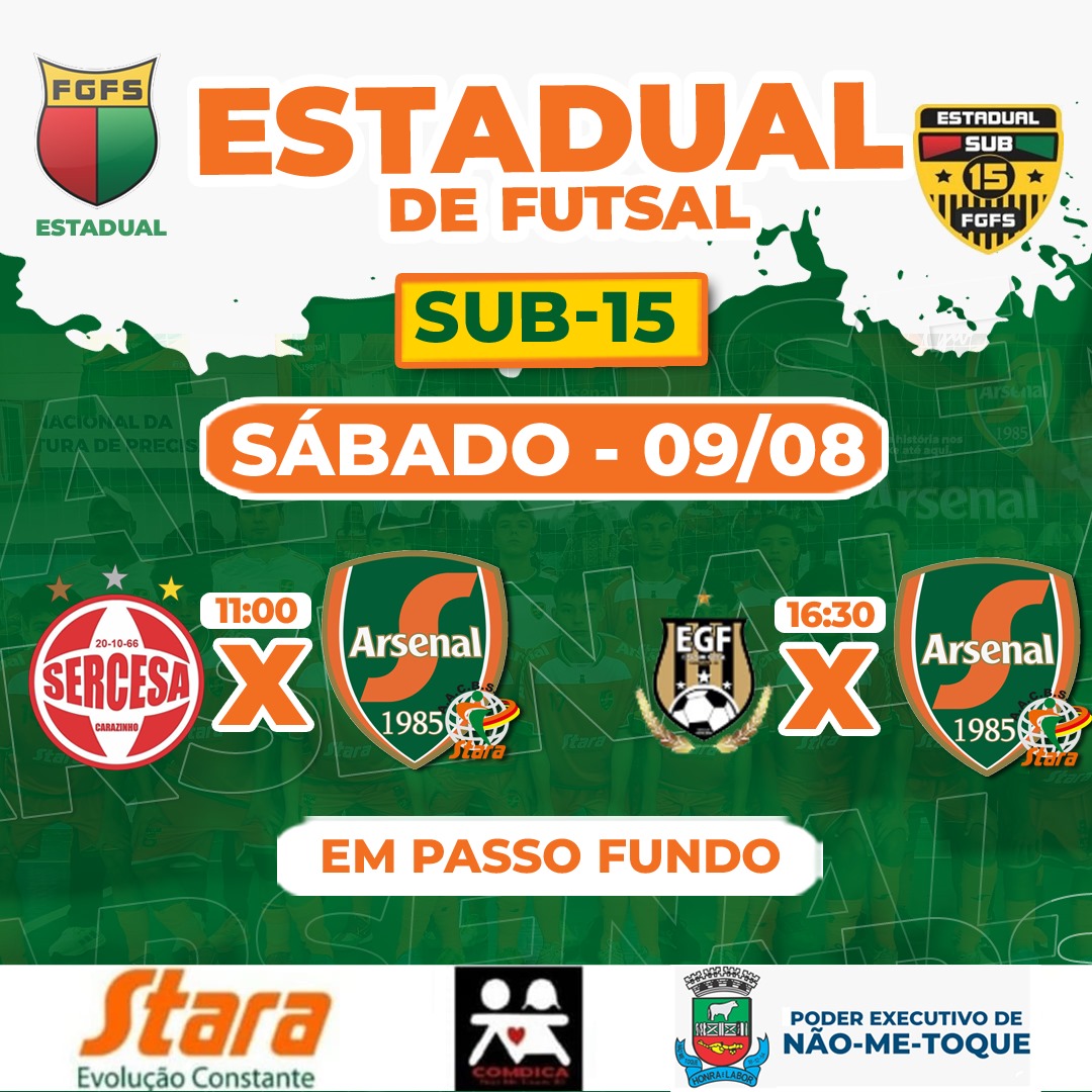 Arsenal Sub-15 disputa dois jogos pelo Estadual de Futsal em Passo Fundo