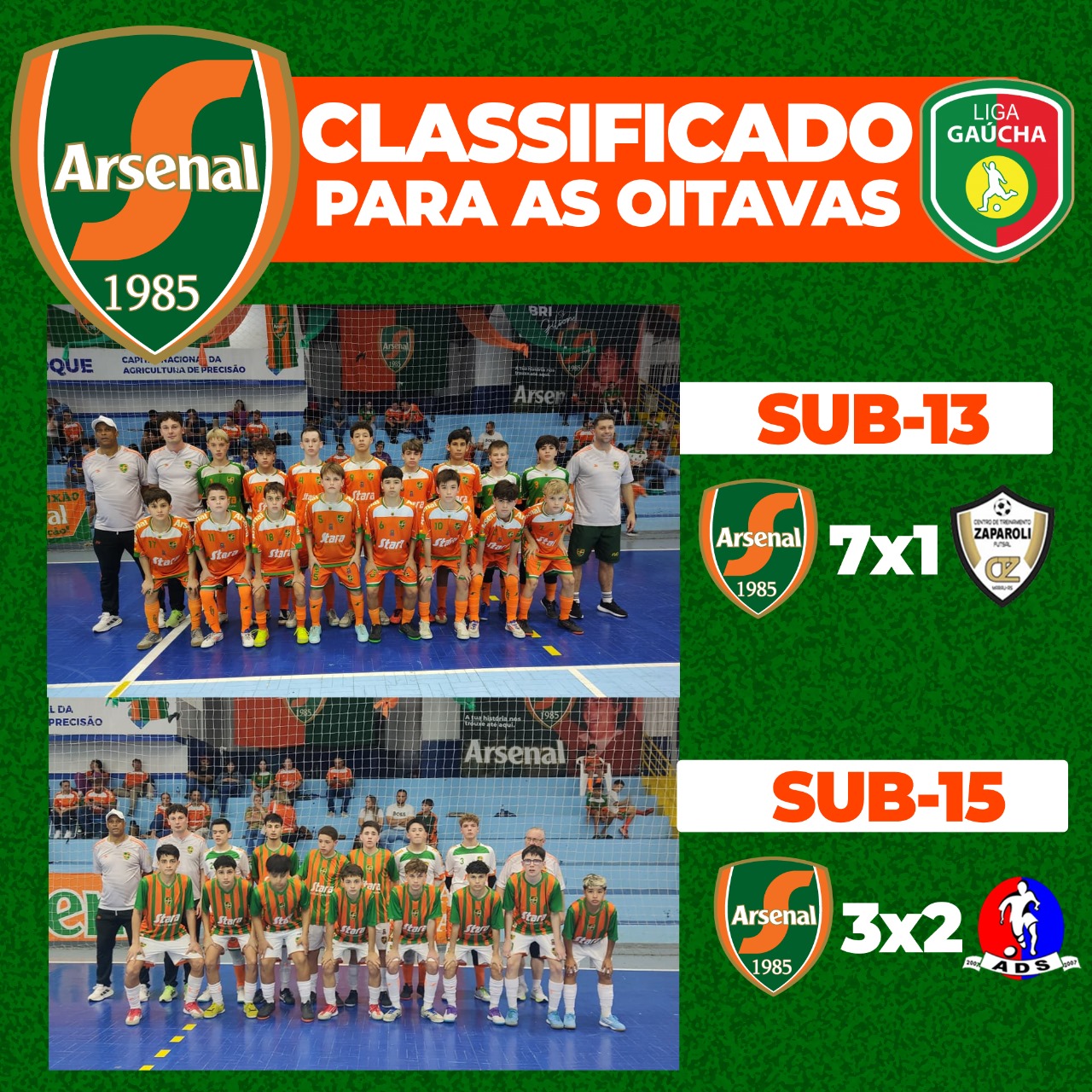 Arsenal garante classificação para as oitavas da Liga Gaúcha nas categorias de base