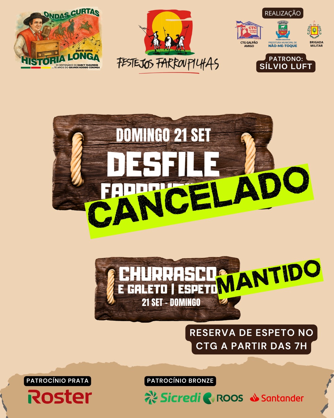 Desfile Farroupilha em Não-Me-Toque é cancelado; programação será mantida