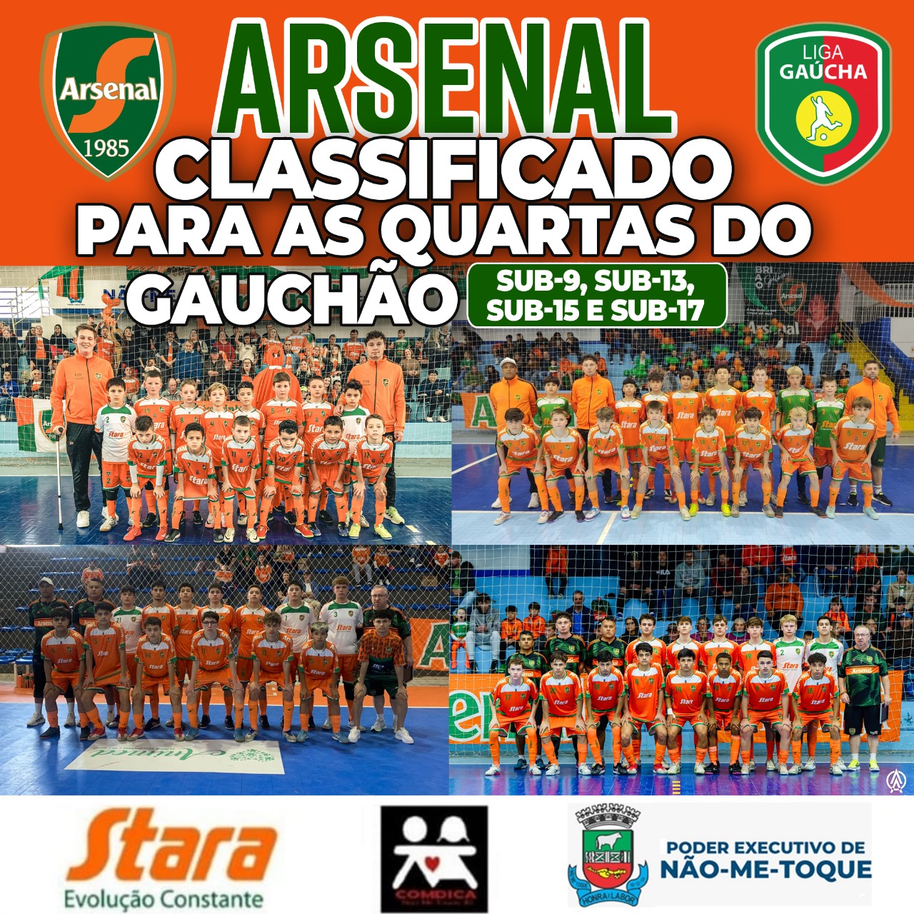 Arsenal garante classificação às quartas de final do Gauchão em quatro categorias