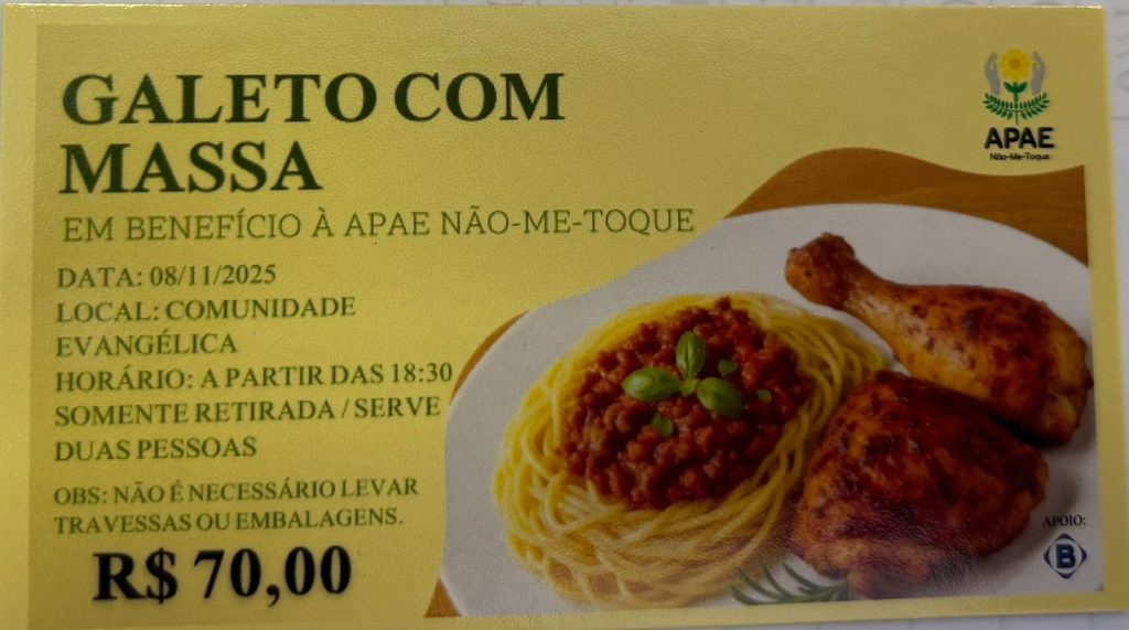 APAE realiza promoção de galeto com massa em novembro