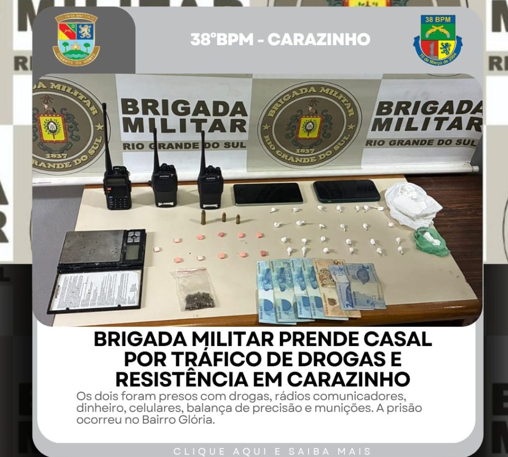 Brigada Militar prende casal por tráfico de drogas e resistência em Carazinho