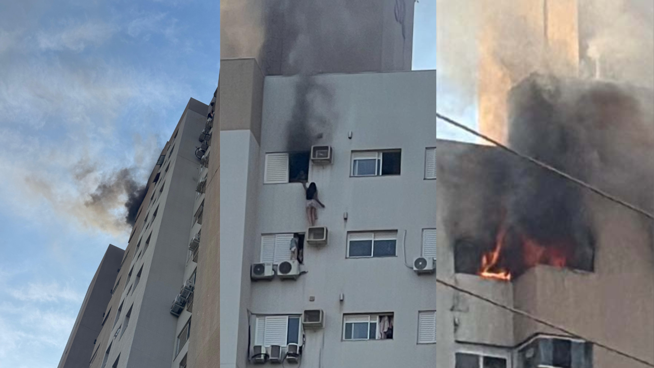 Mulher e criança se penduram em ar condicionado ao tentar fugir de incêndio