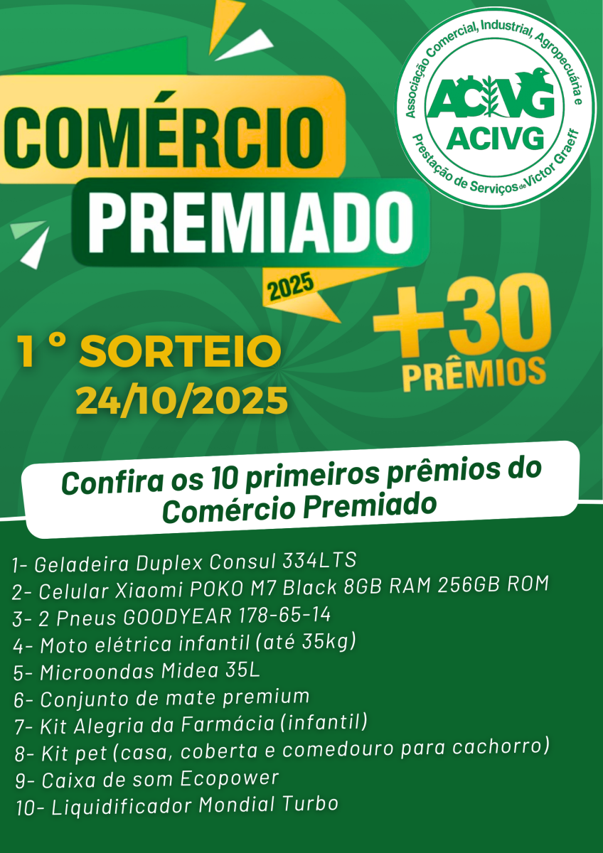 Primeiro sorteio do Comércio Premiado de Victor Graeff acontece no dia 24 de outubro