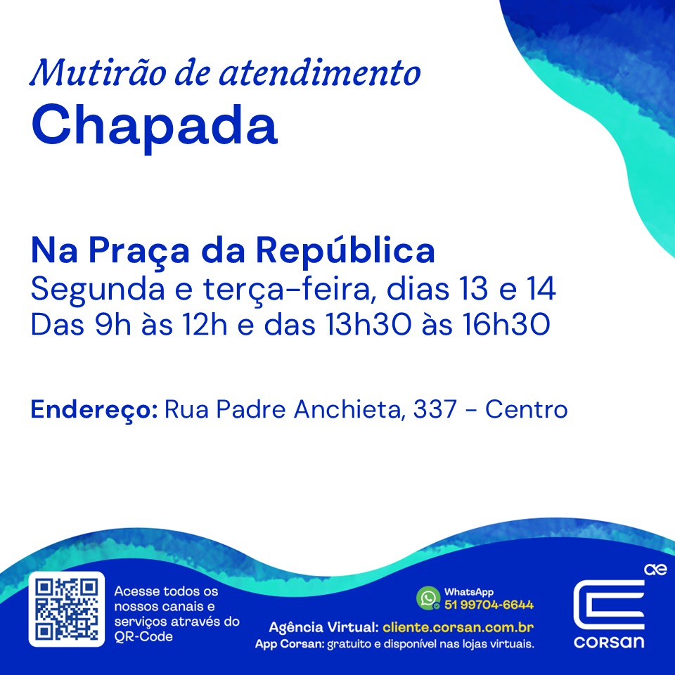 Corsan promove mutirão de atendimento ao consumidor na próxima semana em Chapada