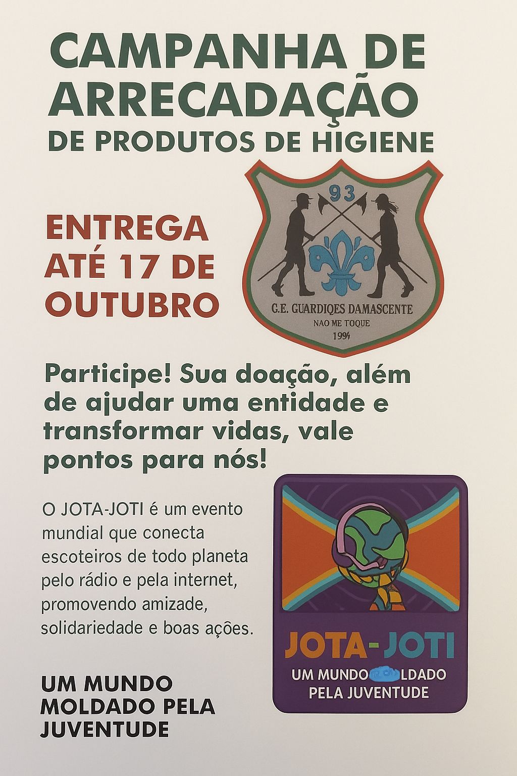 Escoteiros realizam campanha de arrecadação de produtos de higiene em Não-Me-Toque