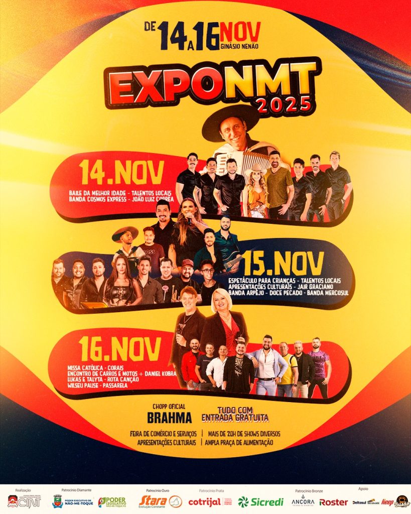 16ª Expo Não-Me-Toque acontece de 14 a 16 de novembro no Ginásio Nenão