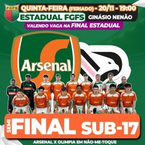 Arsenal decide vaga na final estadual do Sub-17 nesta quinta-feira