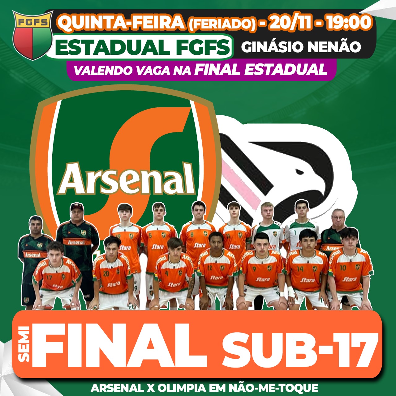 Arsenal decide vaga na final estadual do Sub-17 nesta quinta-feira