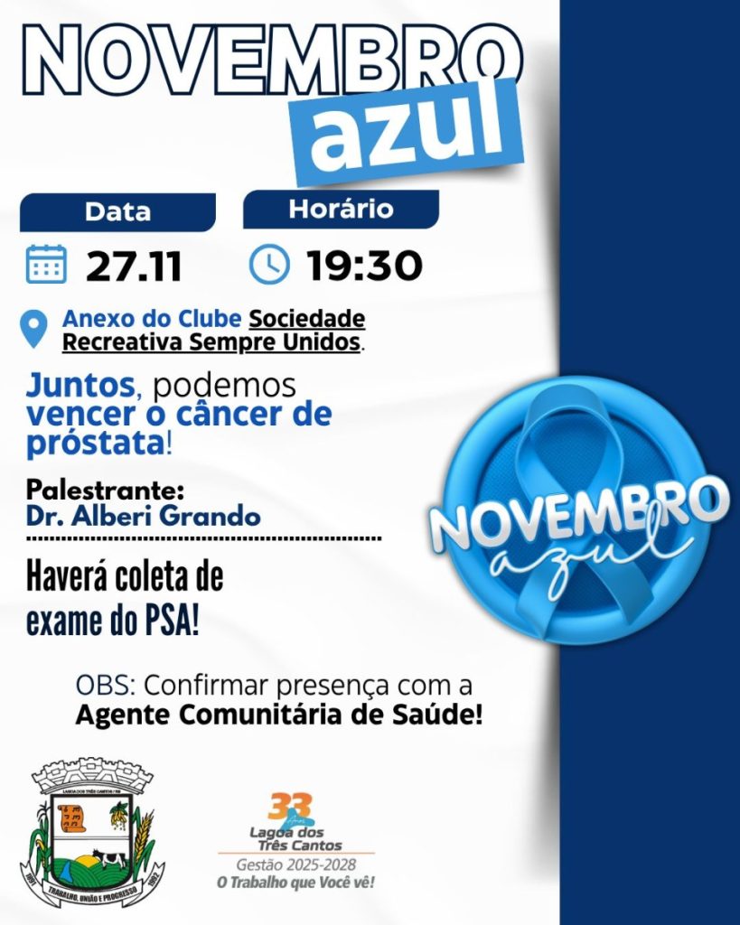 Novembro Azul: Município de Lagoa dos Três Cantos promove encontro especial sobre saúde do homem e prevenção ao câncer de próstata