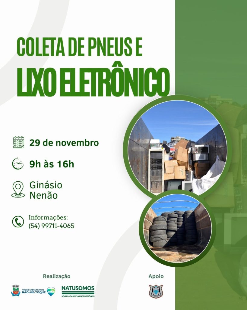 Não-Me-Toque promove ação de coleta de pneus e lixo eletrônico no Ginásio Nenão