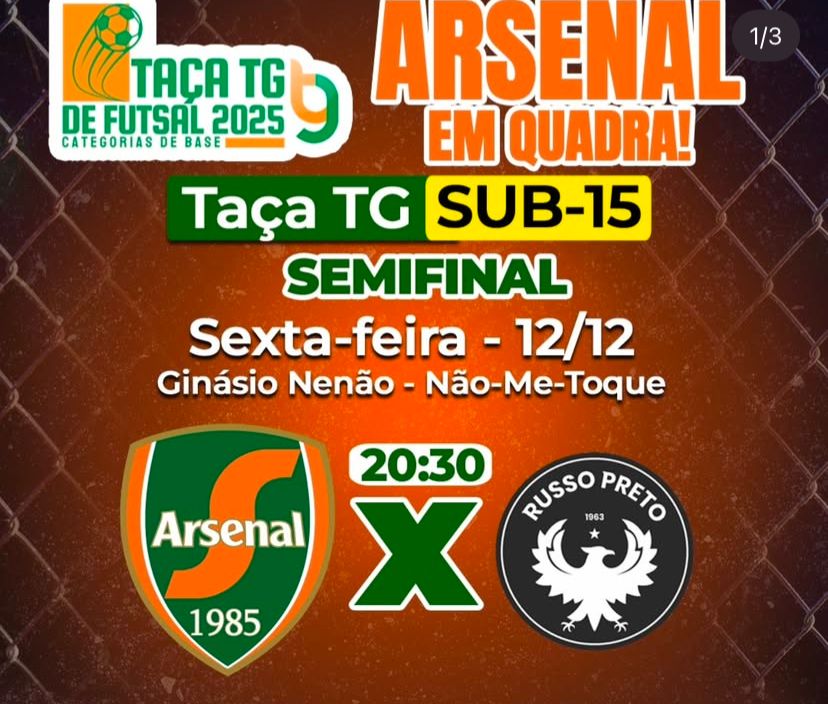 Arsenal tem três categorias em quadra pelas semifinais da Taça TG de Futsal 2025