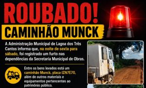 Caminhão munck é furtado da Secretaria de Obras em Lagoa dos Três Cantos