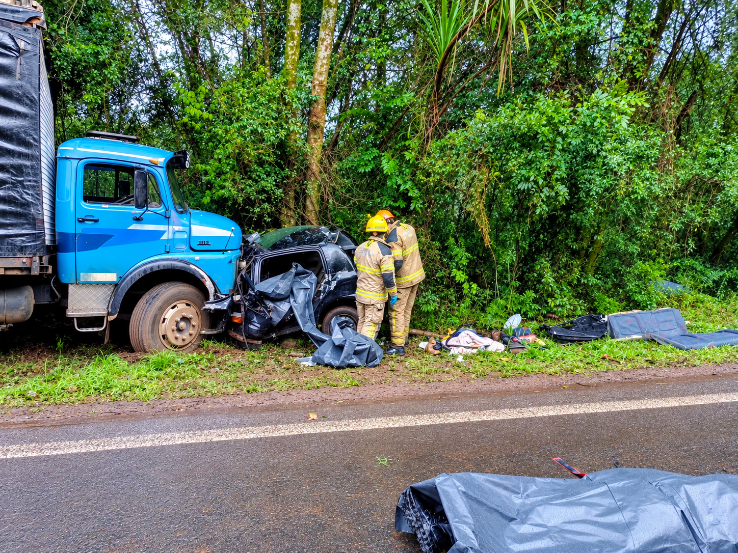 Dois militares morrem em colisão frontal entre carro e caminhão na BR-158 em Panambi